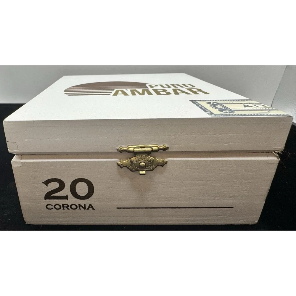 Puro Ambar Wooden Cigar Box Empty Dominican Republic Hinged Display Storage